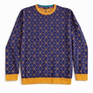 Ted Baker Geometric Crewneck Sweater Blue & Gold | Men’s